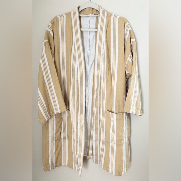 Eileen Fisher OS Butter Yellow and White Gauzy 100% Organic Cotton Kimono - Picture 3 of 8